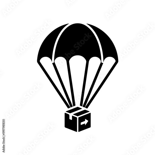 icon merging a jellyfish with a parachute. This "Service & Delivery" concept symbolizes safe landing, fluid logistics, and reliable protection using clean black and white lines.
