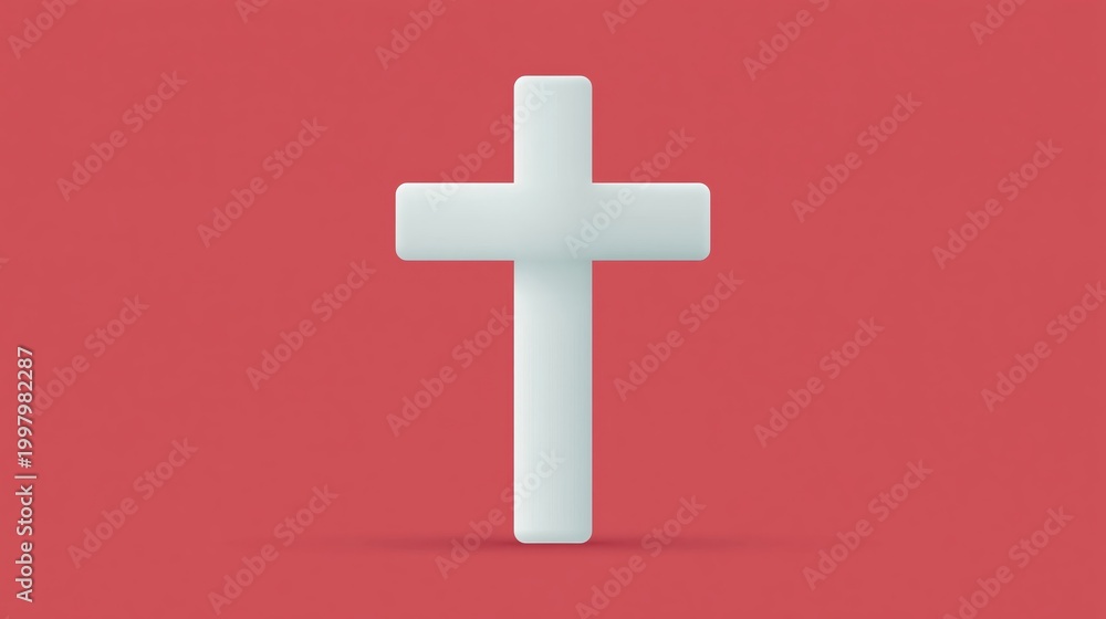 Fototapeta premium Minimalist White Christian Cross Isolated Against a Solid Vibrant Red Background Studio Image