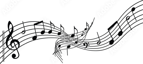 Musical Notes Floating on White Background