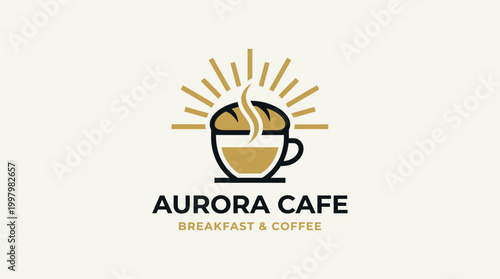 Simple modern breakfast setup with coffee cup and fresh bread on table indoors