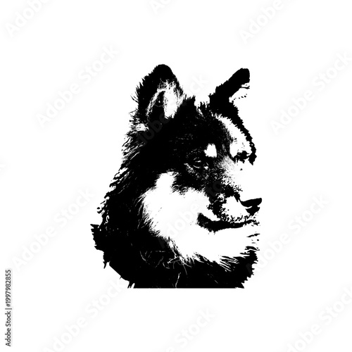 High-Contrast Artistic Silhouette of a Husky Dog Face