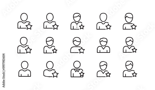 User profile icons with star rating for reputation and achievement in a clean outline style