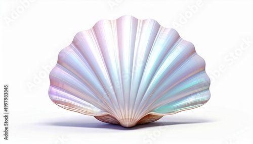 Single giant Seashell iridescent pearl isolated on white background