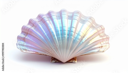 Single giant Seashell iridescent pearl isolated on white background