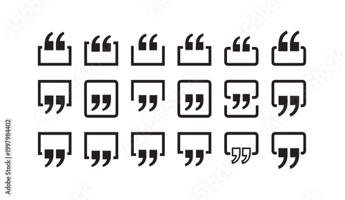 Various Quotation Mark Icons Set on White Background