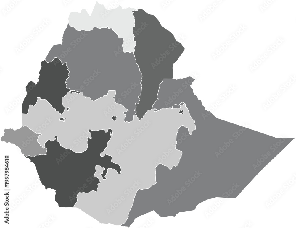 Obraz premium Ethiopia Grey Map with Regional Divisions Detailed Africa Geography Vector Design