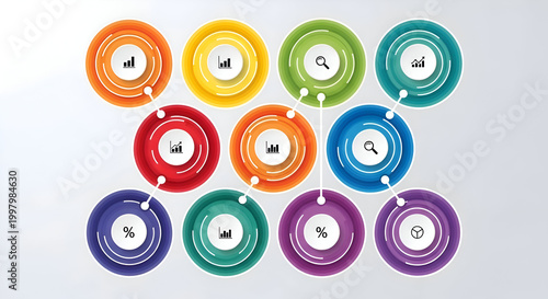Dynamic and colorful infographic elements showcasing data analysis, business strategy, and marketing concepts for presentations and reports, ready to captivate audiences