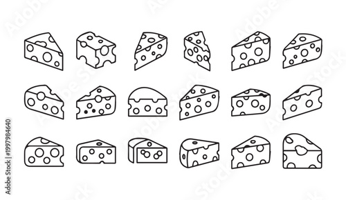Various Swiss Cheese Slices with Holes in a Clean Line Art Style