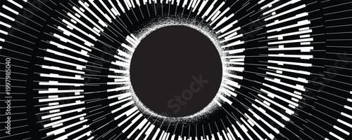 Super massive black hole in spiral galaxy vortex with concentric rings. Galaxy core wave rings. Spiral galaxy energy burst for modern futuristic background. Solar eclipse magnetic fields. Vector