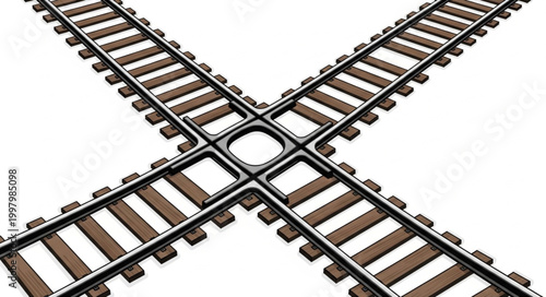 Railroad tracks crossing over each other in an X shape.