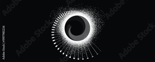 Super massive black hole in spiral galaxy vortex with concentric rings. Galaxy core wave rings. Spiral galaxy energy burst for modern futuristic background. Solar eclipse magnetic fields. Vector