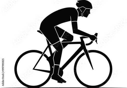 Black silhouette of a cyclist in racing gear on a bicycle