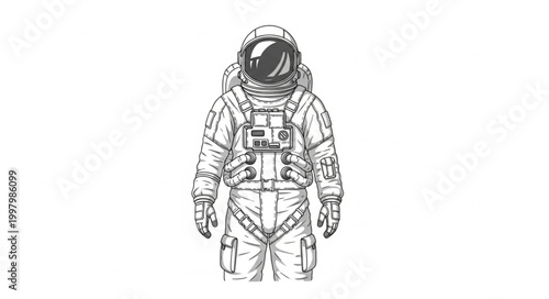 Astronaut suit detailed sketch isolated on white background.