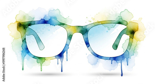 Artistic Watercolor Glasses Spectacles Creative Design.