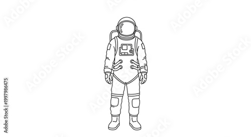 Astronaut standing in a full spacesuit detailed sketch.