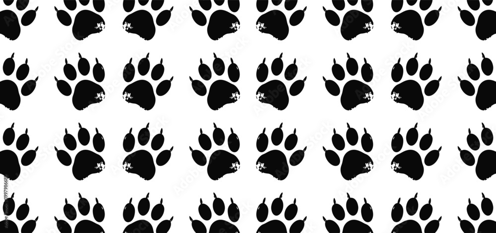 Fototapeta premium Cute black pet dog cat paw foot print pattern art