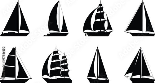 Sailboat Silhouette Set Sailing Ship Boat Icon