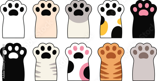 Cute Cartoon Cat Paws, Vector Feline Icon Set
