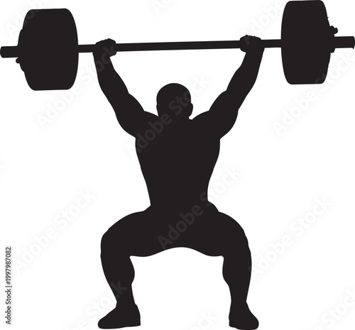 Black silhouette of a weightlifter performing a clean and jerk