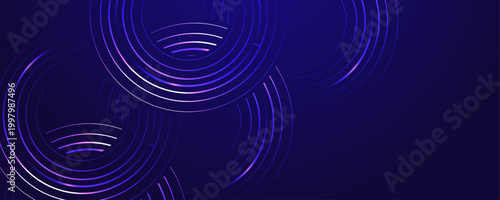 Abstract dark blue background with glowing circular tech rings