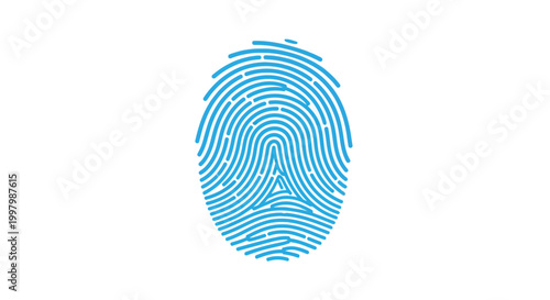A stylized blue fingerprint illustration against a clean white background representing identity and uniqueness