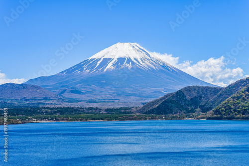 日本山梨本栖湖と富士山