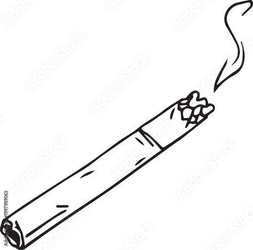 Hand drawn illustration of a burning cigarette with smoke