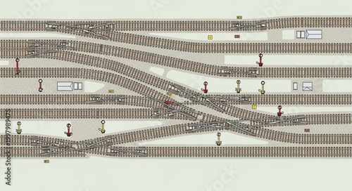 Complex Railway Track Junction Overhead View.