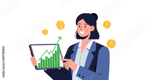 Businesswoman Presenting Financial Growth Chart on Tablet