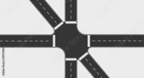 Aerial View of a Crossroads Intersection with Four Lanes.