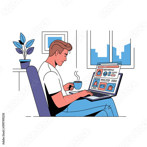 Man working on laptop at home