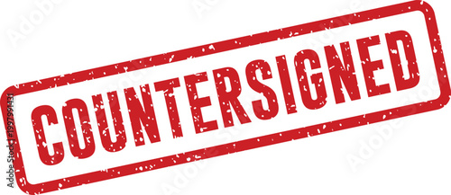 Red 'countersigned' stamp illustration on white background