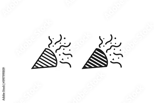 Party popper icons with confetti for celebration