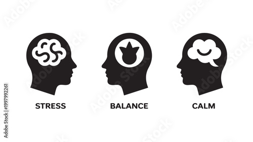 Psychology Silhouettes Comparing Stressful vs Calm Mental States for Wellness Infographics