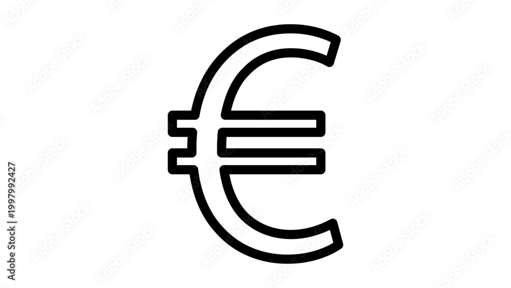 Fototapeta premium Minimalist Euro Sign Vector Icon Illustration with Editable Stroke. Clean black line outline of the European currency symbol on white background, perfect for finance, banking, and global commerce.