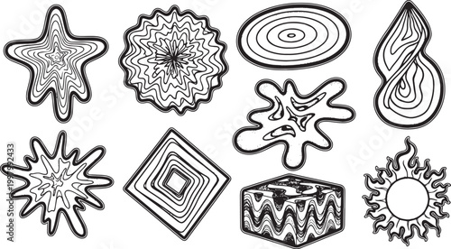 Trippy Psychedelic Y2K Organic Shapes - Groovy Hand-Drawn Abstract Vector Set