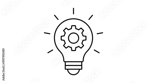 Fintech Innovation and Creative Technology Concept: Minimalist Lightbulb with Gear Editable Stroke Vector Icon Illustration for Business Solutions, Engineering Ideas, and Modern Digital Progress
