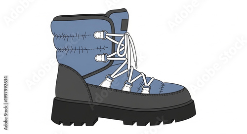 Blue Winter Snow Boot with Laces and Thick Sole.