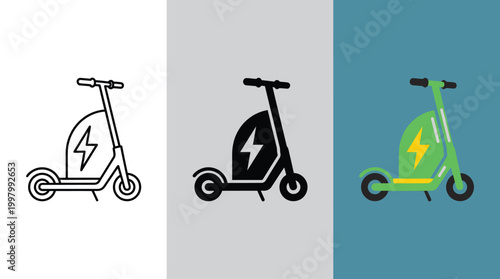 Electric Scooter Icons in Different Colors