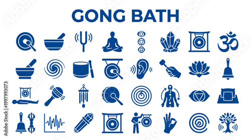 Gong Bath Meditation Symbols and Icons Representing Sound Healing and Relaxation