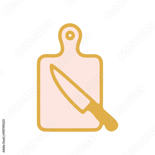 Stylized illustration of a cutting board and knife for culinary content