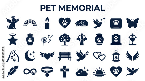 Pet Memorial Icons and Symbols Collection for Remembering Beloved Companions