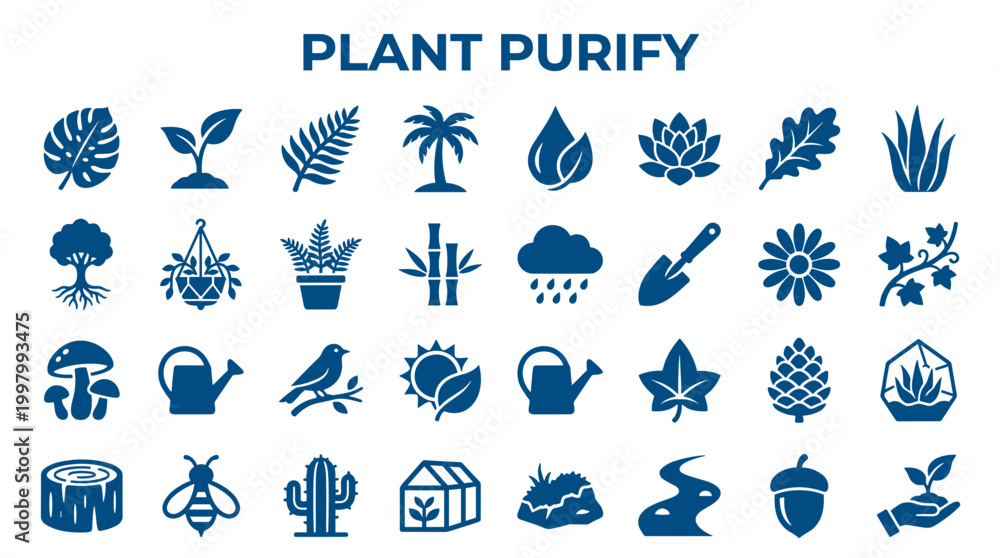 Fototapeta premium Collection of plant and nature icons representing growth, gardening, and environmental concepts