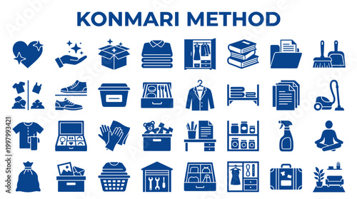 Konmari Method Icons Representing Decluttering Organization and Tidiness for a Minimalist Lifestyle