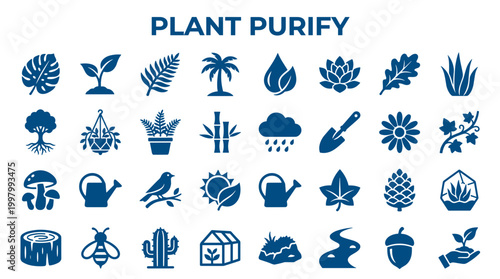 Collection of plant and nature icons representing growth, gardening, and environmental concepts