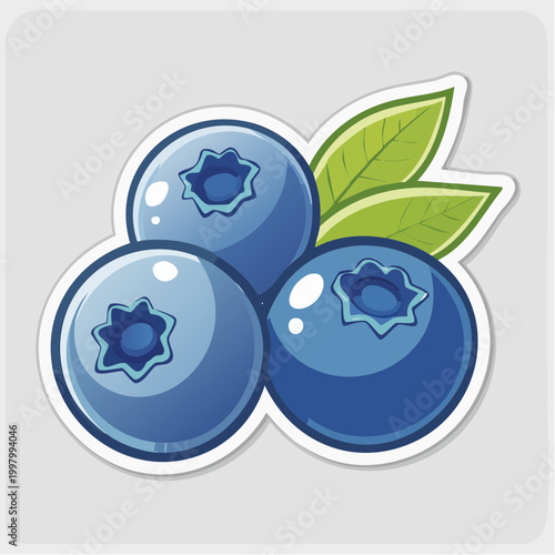 Illustration of Three Blueberries with Leaves