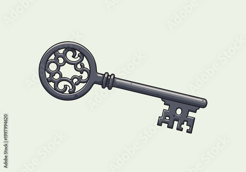 A large ornate key with a decorative handle
