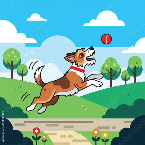 Schilderij op canvas A dog in mid-air catching a ball