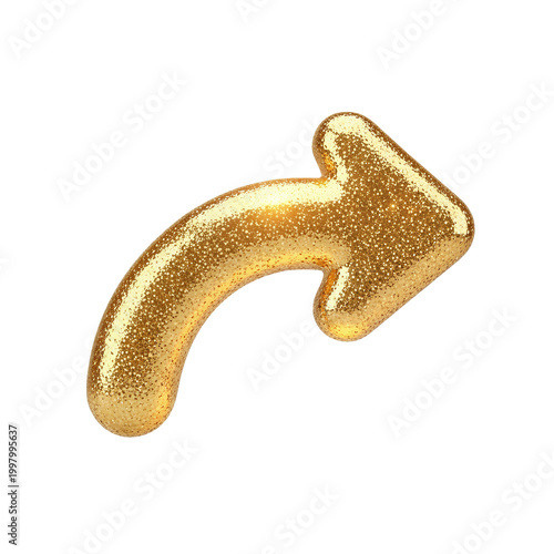 Glittering gold arrow curved to the right