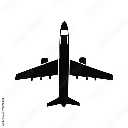 Top-down view of a large commercial airplane with four engines and winglets Vector